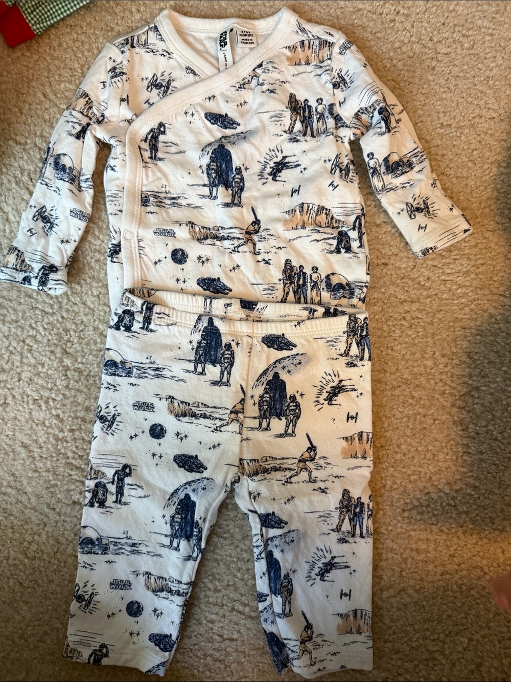 Star Wars Janie and Jack 3-6M White and Navy Screen-Print baby top and pant set